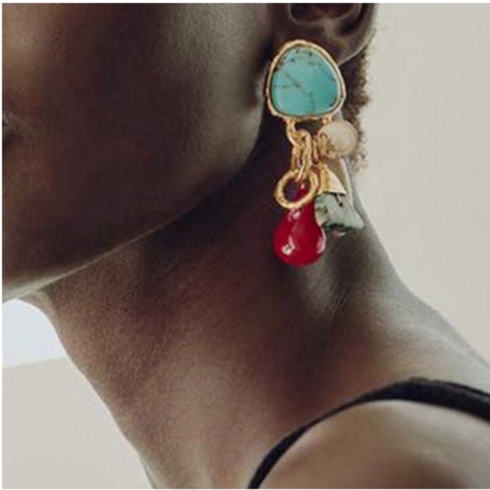 New! Gold Turquoise Drop Earrings (3011) NWOT